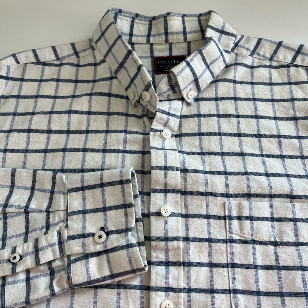 UNTUCKit Men’s Flannel Long Sleeve Button Down Blue White‎ Check XL